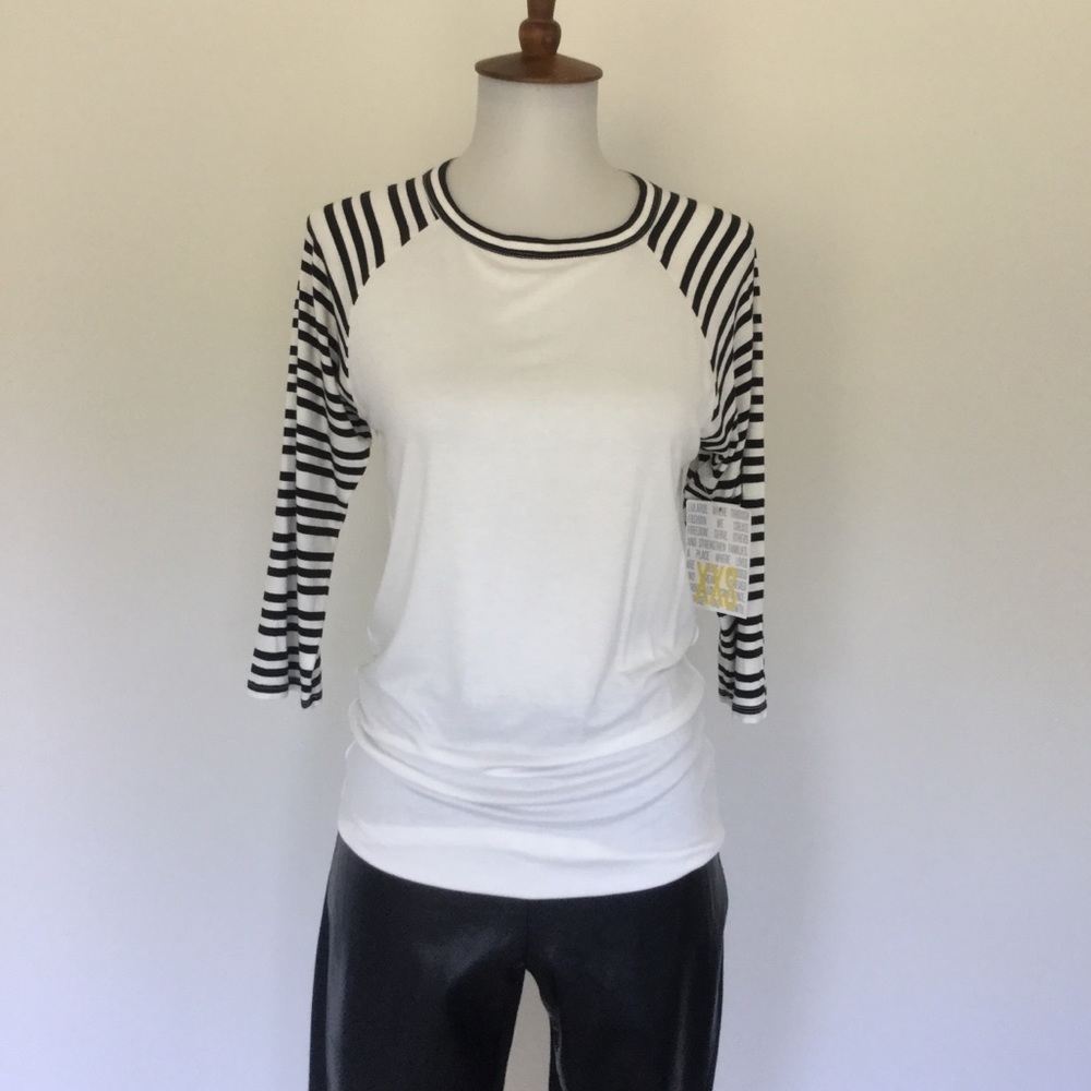 LuLaRoe Black and White Striped Sleeve Randy Shirt Size XXS